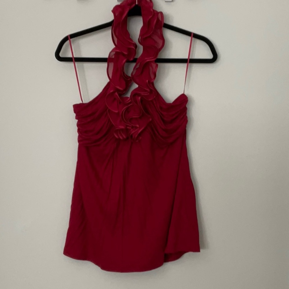Express M Red Ruffle Halter Top